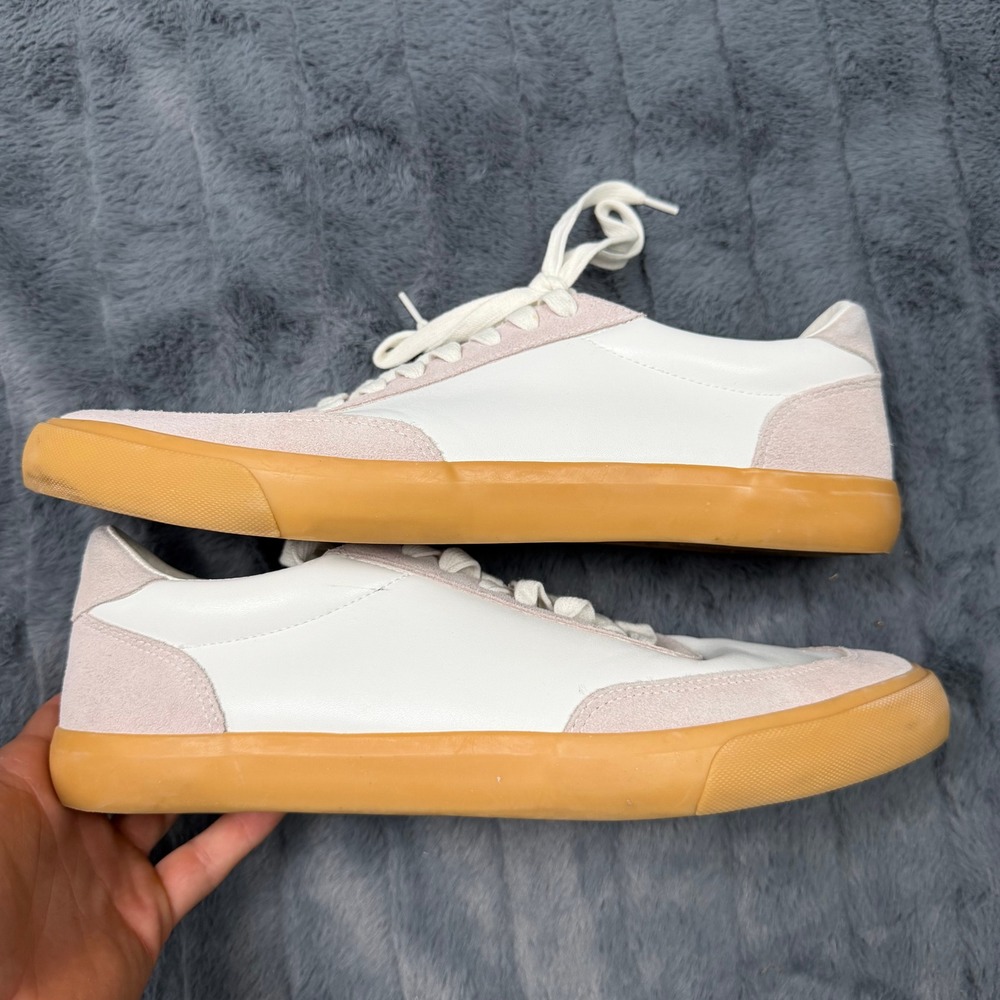 Express Mens Low Top Sneakers White Grey Suede Detail Gum Sole Size 12